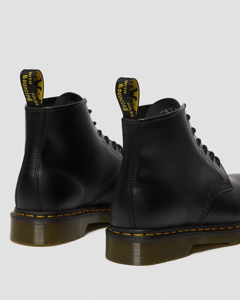 Dr Martens 101 Yellow Stitch Smooth Læder Ankelstøvler Dame Sort | DK 11WNB